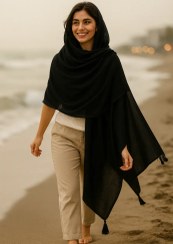 تصویر شال وال اسلپ مشکی | ترکیب شیک‌پوشی، ظرافت و کیفیت 