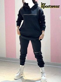 تصویر ست هودی شلوار زیپ دار زنانه کد 004 Womens zipper pants hoodie set code 004