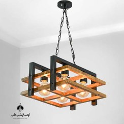 تصویر لوستر مدرن ۴ شعله چوبی شب تاب 