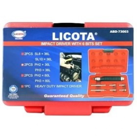 تصویر پیچ گوشتی چکشی لیکوتا مدل ABD-73003 LICOTA IMPACT DRIVER SET + 6 BITS ABD-73003