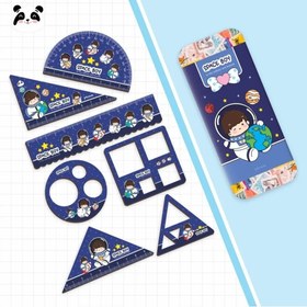 تصویر ست 8 تیکه گونیا و نقاله چوبی 