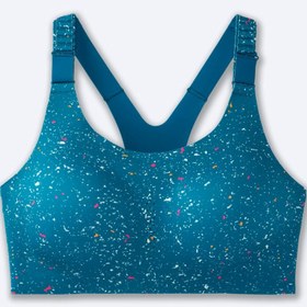 تصویر نیم تنه ورزشی زنانه بروکس مدل Brooks Racerback 2.0 Sports Bra|سبز آبی طرح دار 