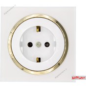 تصویر پریز ارت دلند مدل آوا پلکسی سفید زه طلایی Deland switches and sockets Ava White Gold Plexi