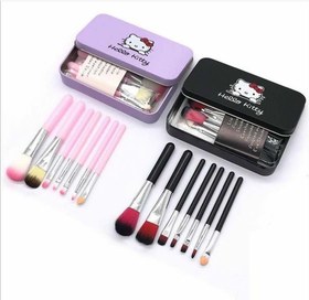 تصویر ست براش آرایشی 7 تکه هلو کیتی با جعبه فلزی - مشکی HELLO KITTY 7 PCS Mini brush kit