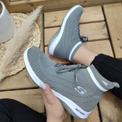 تصویر فروش فوق العاده کفش اسپرت و پیاده روی ساقدار زنانه دخترانه مدل اسکیچرز طوسی سفید شیک 