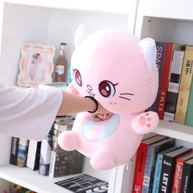 تصویر عروسک مدل گربه مدل قلبی ارتفاع 26 سانتی متر - خاکستری 