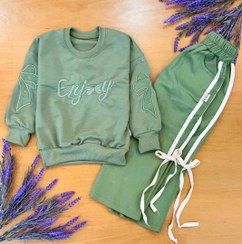 تصویر ست بلوز شلوار کتان گلدوزی آستین پاپیون کد 2042 