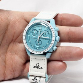 تصویر ساعت امگا سواچ سفید صفحه آبی MISSION TO URANUS 