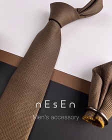تصویر ست کراوات و دستمال جیب مردانه | شکلاتی ساده S29 