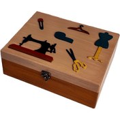 تصویر جعبه خیاطی چوبی دستساز مدل دوک 