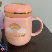 تصویر ماگ درپوش دار طرح رنگین کمان 