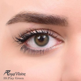 تصویر لنز رنگی رویال ویژن روزانه ، شماره 39 مدل Pixy Green هاله دار سبز عسلی متوسط royal vision colored daily contact lens number 39 pixy green