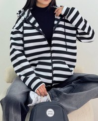 تصویر سویشرت جلو زیپ راه راه - تک رنگ / فری 38-46 