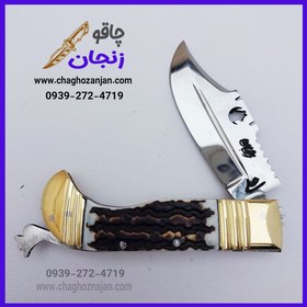 تصویر چاقو جیبی مدل دنده‌ای J4 طرح شاخ ساخت زنجان دستساز 