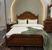 تصویر سرویس خواب چوب ۱۸۰×۲۰۰ تمام با میز آرایش و پاتختی رنگ قهوه‌ای قهوه ای 