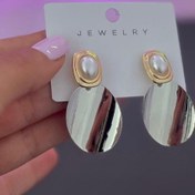 تصویر گوشواره ضد حساسیت زحلی تک مروارید آیینه ای براق برند am با طراحی بینظیر 