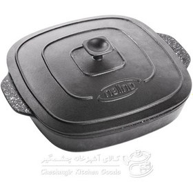 تصویر تابه مربع چدن مدل Adrina با درب چدن ا adrina cast iron pan with cast iron lid adrina cast iron pan with cast iron lid