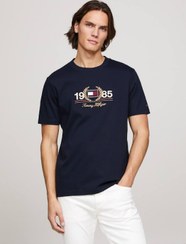 تصویر تی‌شرت یقه گرد با گلدوزی لوگو مردانه - ترکیب پنبه، آبی برند Tommy Hilfiger Men's Logo Embroidery Featuring a Crew Neck T-Shirt - Cotton blend, Blue