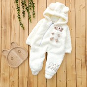 تصویر کاپشن سرهمی جوراب دار پشمالو عروسک دار سفید تدی 