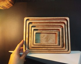 تصویر سینی سرو چوبی پنج عددی طرح مستطیل کد 0104 