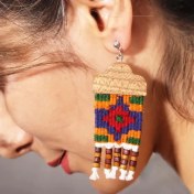 تصویر گوشواره سنتی گلیمی رونیاس | تلفیق با چوب 