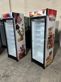 تصویر فریزر بستنی ایستاده ویترینی عرض 70 سانت تک درب طرح بستنی 