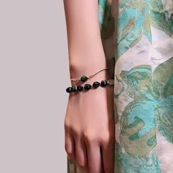 تصویر دستبند زنانه سنگ چشم ببر سبز – 2 تکه کد : L - 3908 