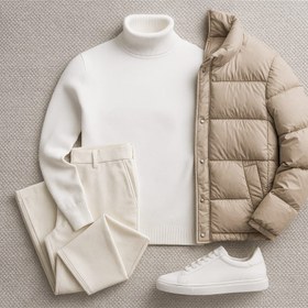 تصویر پلیور بافت یقه اسکی مردانه مدل Ersan رنگ سفید 