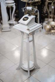 تصویر تلفن کنارسالنی یا ایستاده سلطنتی چهار پایه برند آوا فون رنگ سفید آنتیک 