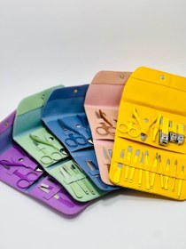 تصویر ست مانیکور پدیکور 16 تکه کیف چرمی - آبی ا 16-piece manicure and pedicure set, leather bag 16-piece manicure and pedicure set, leather bag