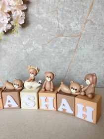 تصویر مکعب اسم کودک طرح تدی رنگ نود - 5 