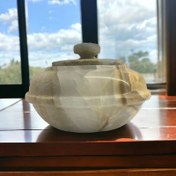 تصویر شکلات خوری و قندان درب دار سنگی سایز بزرگ مرمر هدیه تولد و جهیزیه عروس 