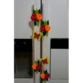 تصویر دستگیره درب یخچال نمدی مدل پروانه و گل 