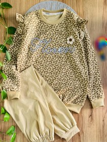 تصویر ست دخترانه طرح پلنگی پارچه دورس - نسکافه ای / 50 