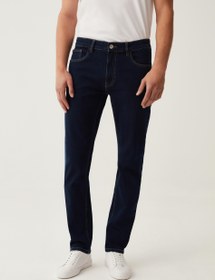 تصویر شلوار جین کتان نازک با بافت متقاطع برند ovs Slim-fit cross-hatch cotton jeans