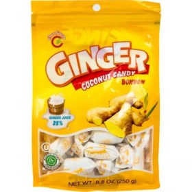 تصویر آبنبات زنجبيل جينجر بون بون شير نارگيل وزن 250 گرم GINGER مدل Coconut Candy Bon Bon Ginger Coconut Candy Bonbon 250gr