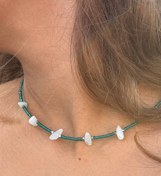 تصویر گردنبند زنانه منجوق آبی و سنگ آکومارین چیپسی 