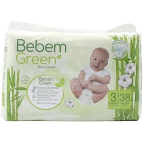 تصویر پوشک ببم سبز سایز3 بسته 38 عددی ا Bebem Size 3 Baby Diapers pcs 38 Bebem Size 3 Baby Diapers pcs 38