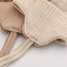 تصویر کلاه نوزادی و بچگانه بافت زمستانی گوشدار بنددار گره ای تدی آستردار ۱ تا ۳سال 