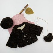 تصویر شنل پشمی نوزادی دخترانه قهوه ای کد 10429 