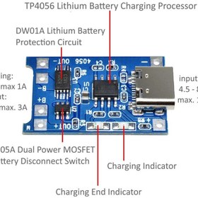 تصویر ماژول شارژ باتری لیتیومی مدل TP-4056TYPEC بسته 4 عددی 