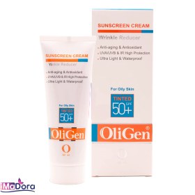 تصویر کرم ضدآفتاب الی ژن رنگی مناسب پوست چرب SPF50 OliGen Sunscreen Tinted For Oily Skin SPF50 cream 50ml