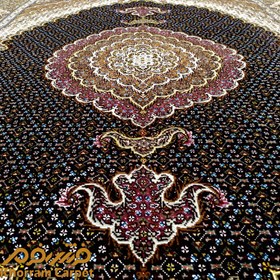 تصویر فرش دستباف ماهی خوی قالیچه کد 147 سرمه ای ، گرع ترکی ، پشم پرویزیان ، ۱۱ متن رنگی