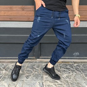 تصویر شلوار اسلش جین مردانه سرمه ای کد 14777 Men's navy blue denim slash pants, code 14777