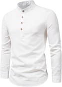 تصویر پیراهن هنلی مردانه کتانی HJXX تی شرت آستین بلند نخی دکمه دار پیراهن باریک و سبک و یکدست 