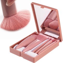 تصویر ست براش آرایشی آینه دار 5 عددی Makeup brush set with mirror of 5 pieces