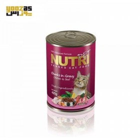 تصویر کنسرو چانک گربه بالغ نوتری پت با طعم مرغ و برنج در سس Nutripet Chunks Canned Adult Wet Cat Food With Chicken & Rice Flavor In Gravy