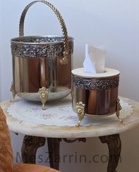 تصویر سطل و جا دستمالی مسی 