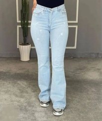 تصویر شلوار لی زنانه دمپا گشاد سایز بزرگ جنس فول کش رنگ یخی Women pants