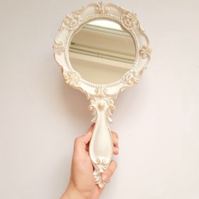 تصویر آینه دستی سفید طلایی 